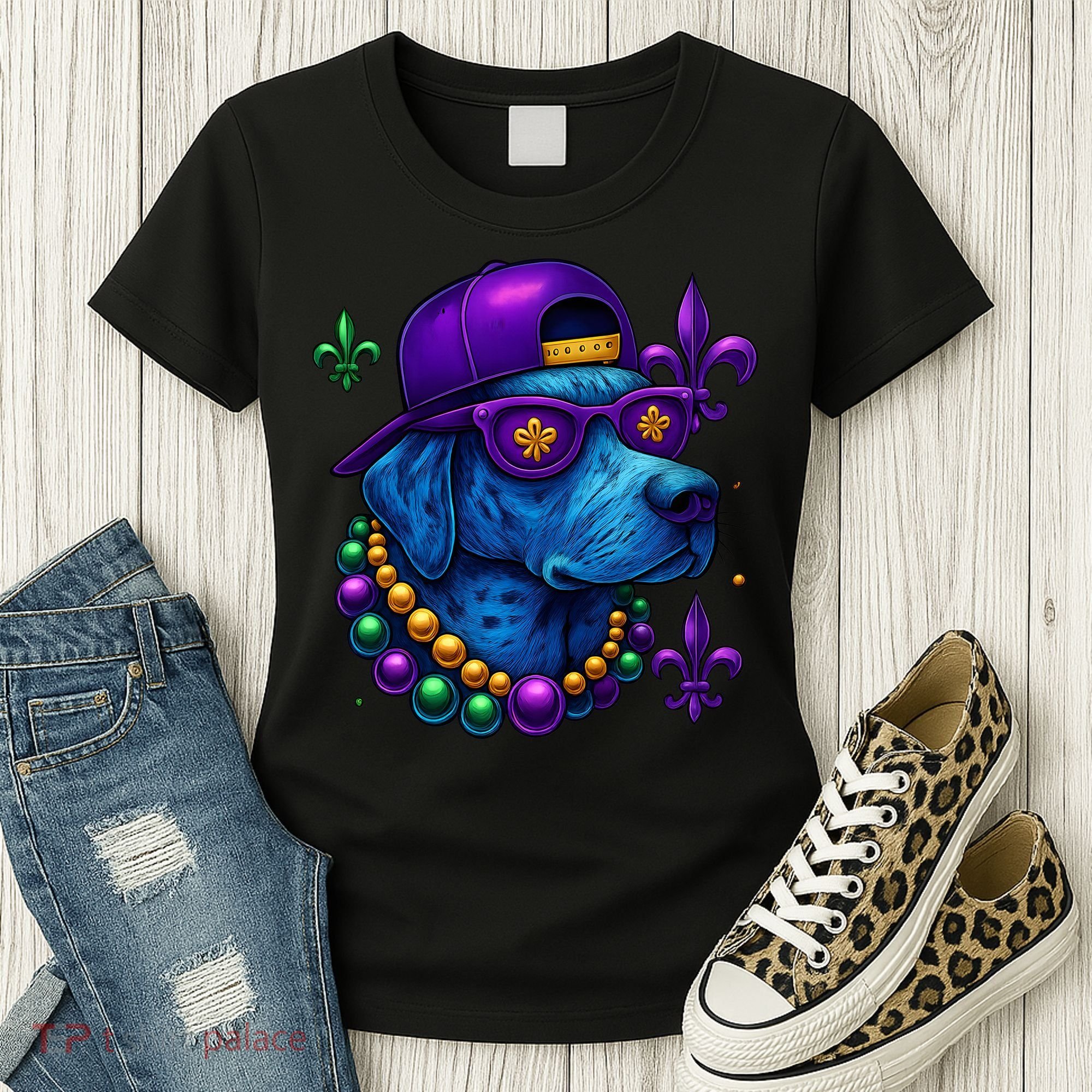 Cool Mardi Gras Purple Spade Dog Women's T-Shirt