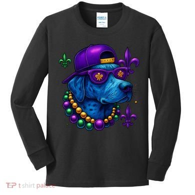 Cool Mardi Gras Purple Spade Dog Kids Long Sleeve Shirt