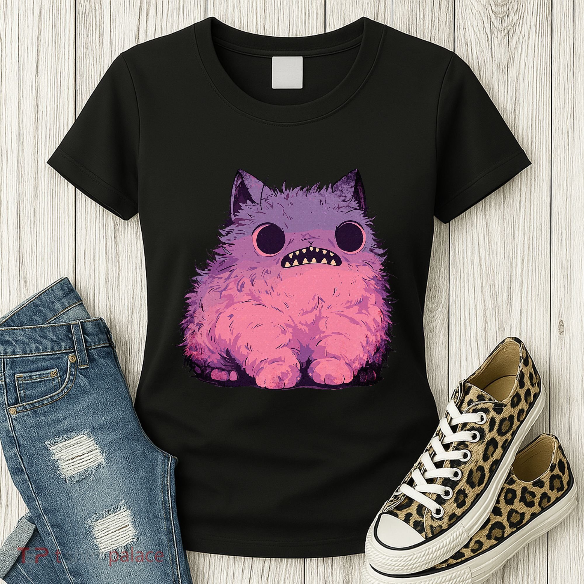 Cat Monster Graphic Kawaii Pastel Goth Anime Aesthetic Goth Women's T-Shirt