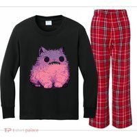 Cat Monster Graphic Kawaii Pastel Goth Anime Aesthetic Goth Kids Long Sleeve Plaid Pajama Set thumb 0
