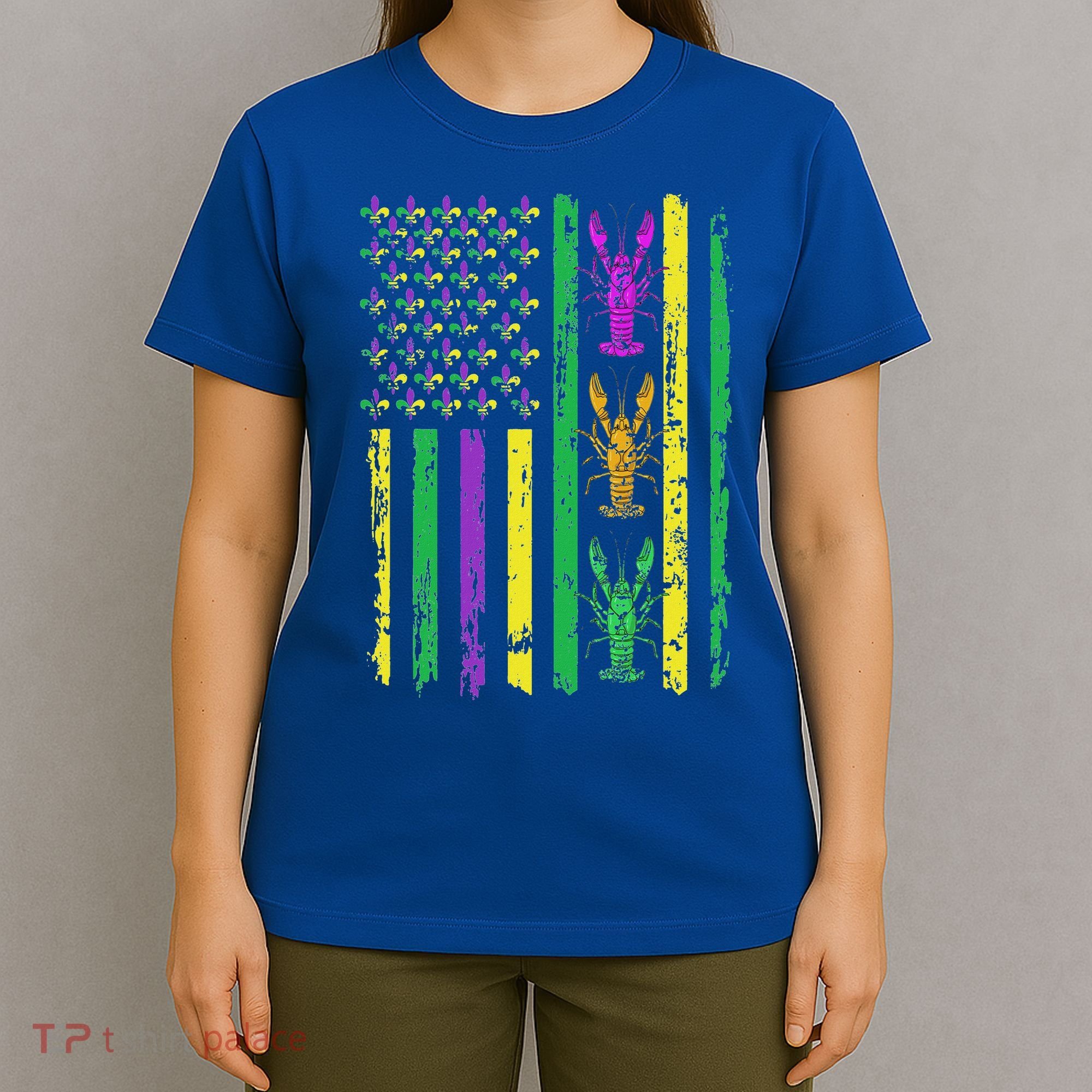 Carnival Mardi Gras USA American Flag Crawfish Parade  T-Shirt