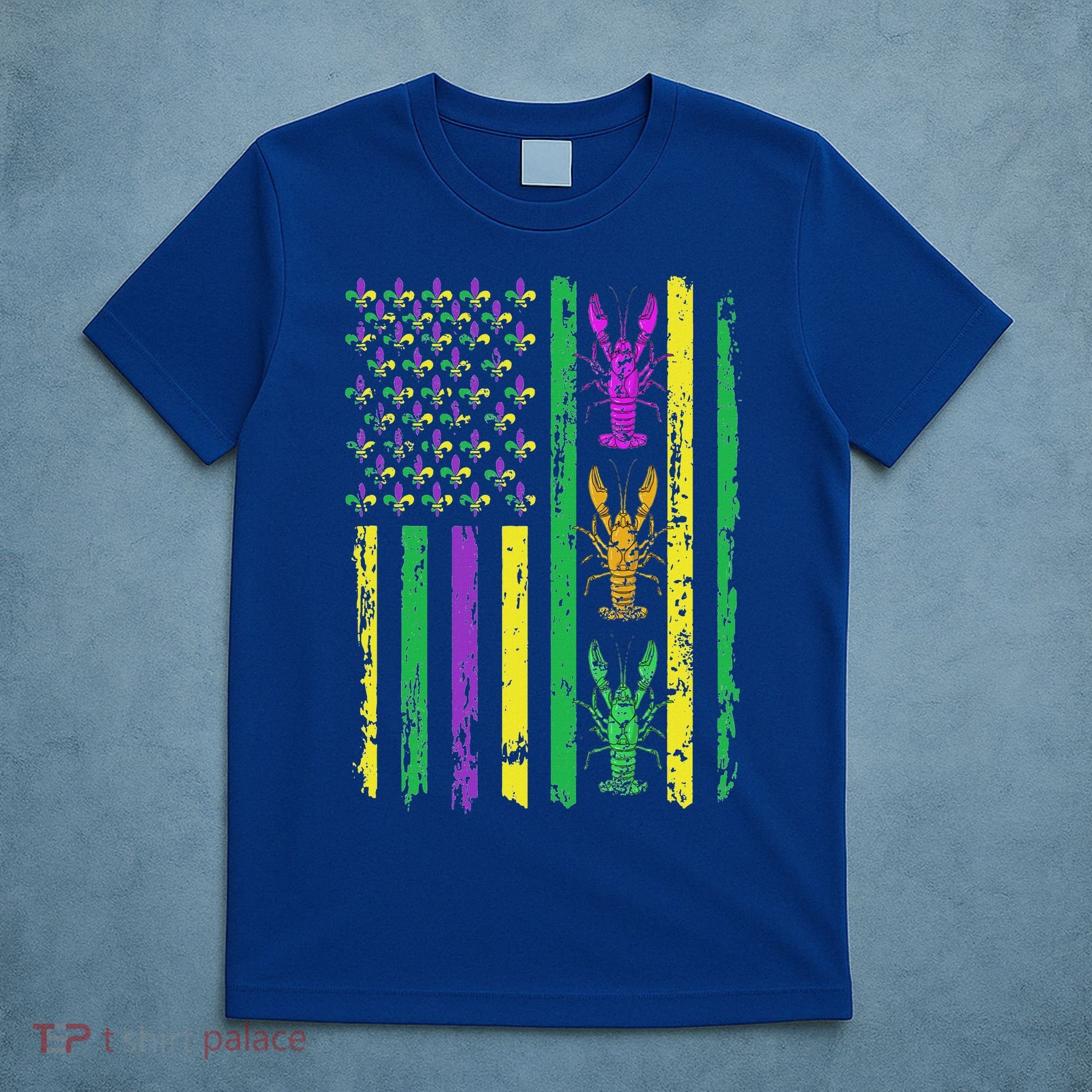 Carnival Mardi Gras USA American Flag Crawfish Parade  T-Shirt