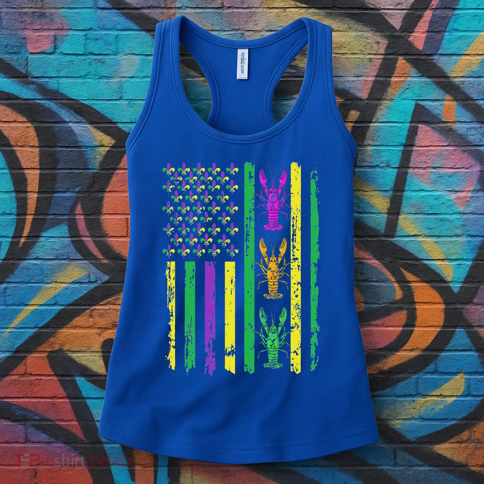 Carnival Mardi Gras USA American Flag Crawfish Parade  Women's Tank Top