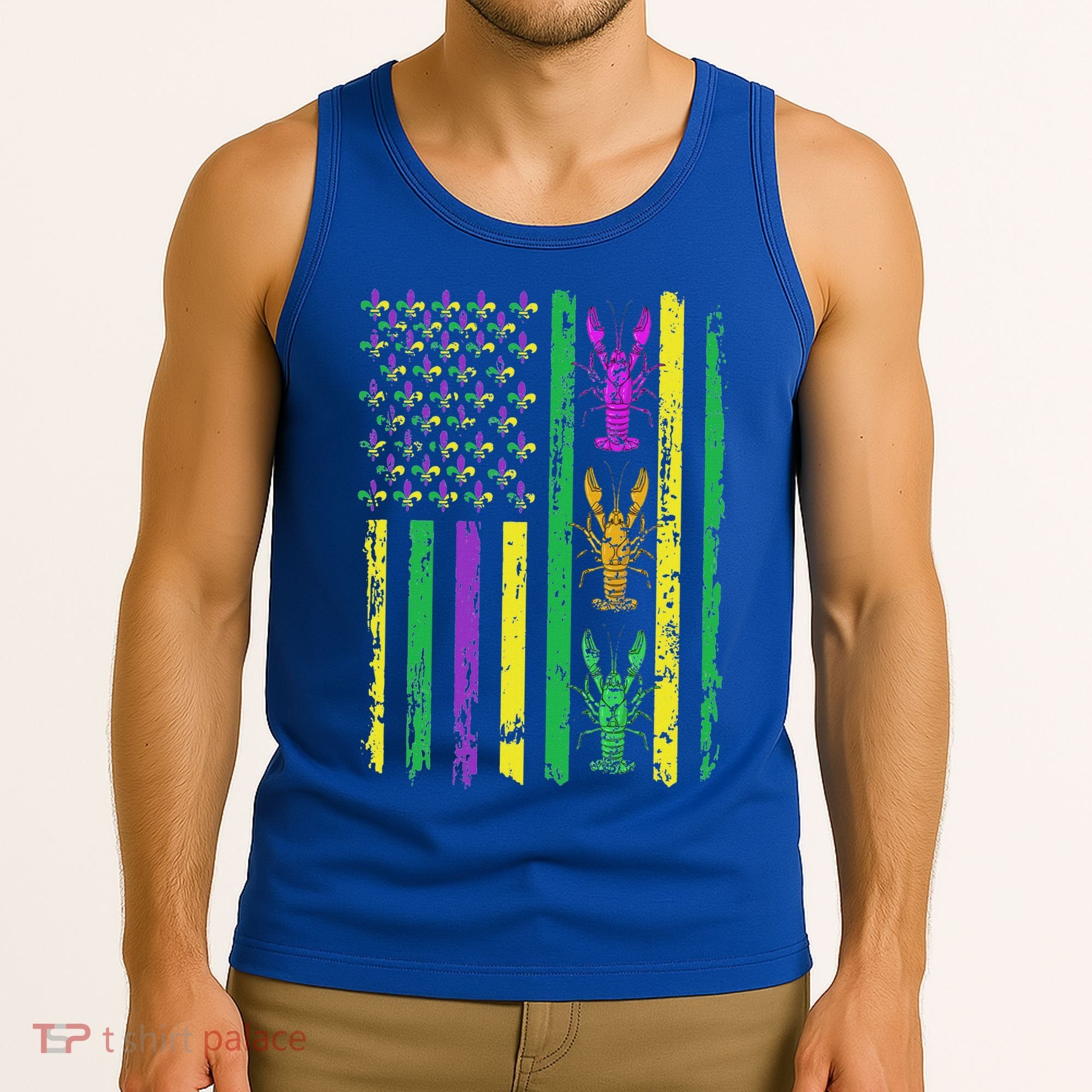 Carnival Mardi Gras USA American Flag Crawfish Parade  Tank Top