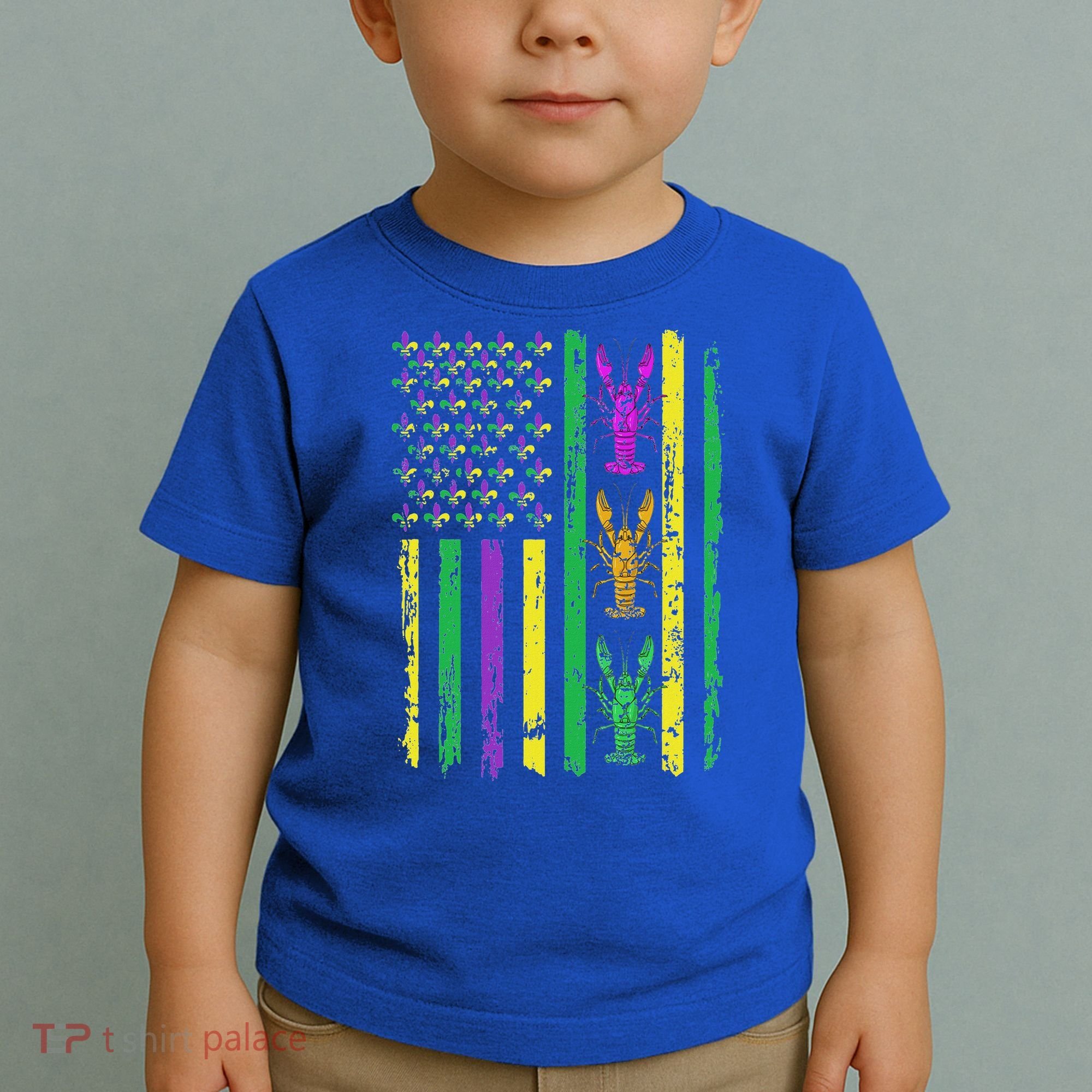 Carnival Mardi Gras USA American Flag Crawfish Parade  Toddler T-Shirt
