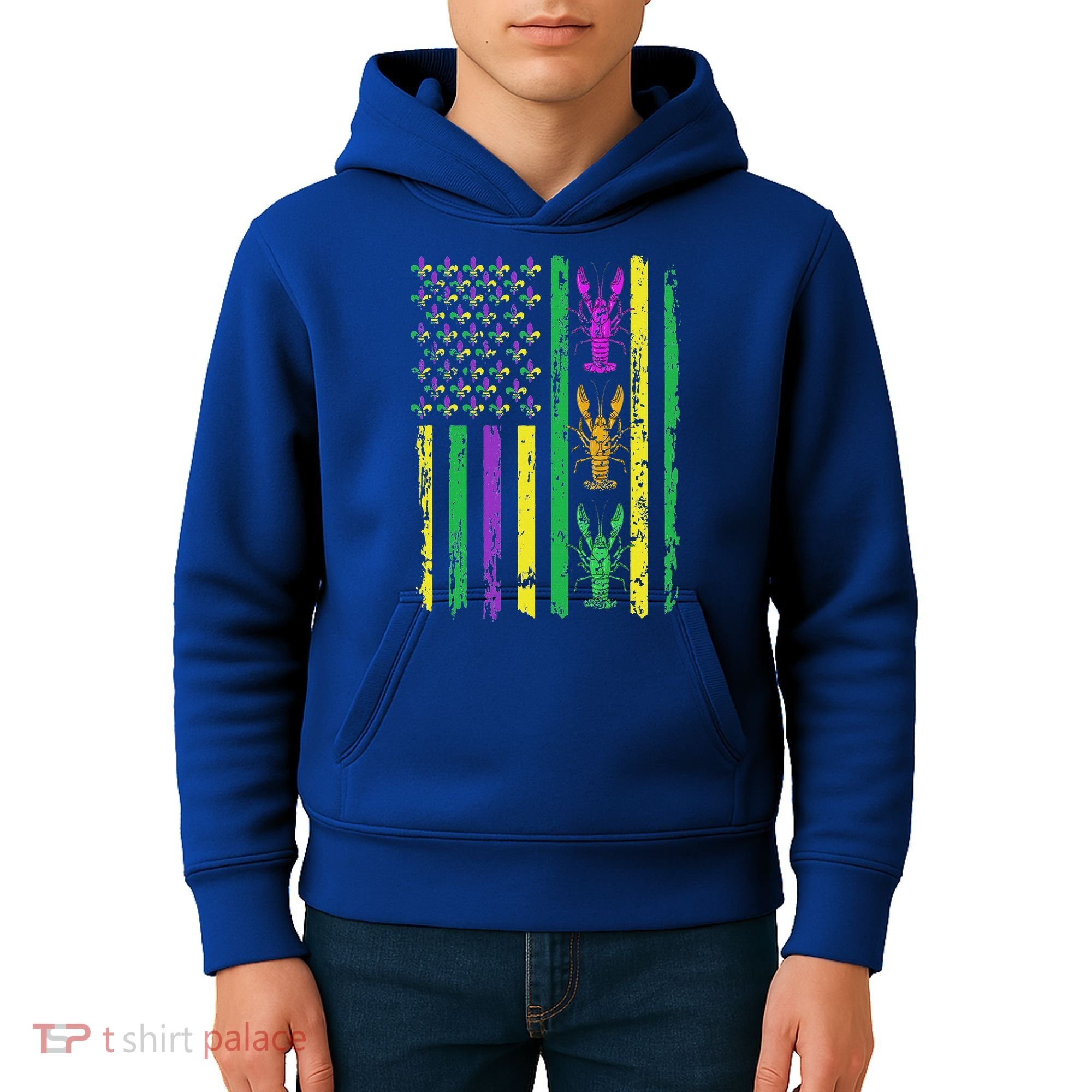 Carnival Mardi Gras USA American Flag Crawfish Parade  Kids Hoodie