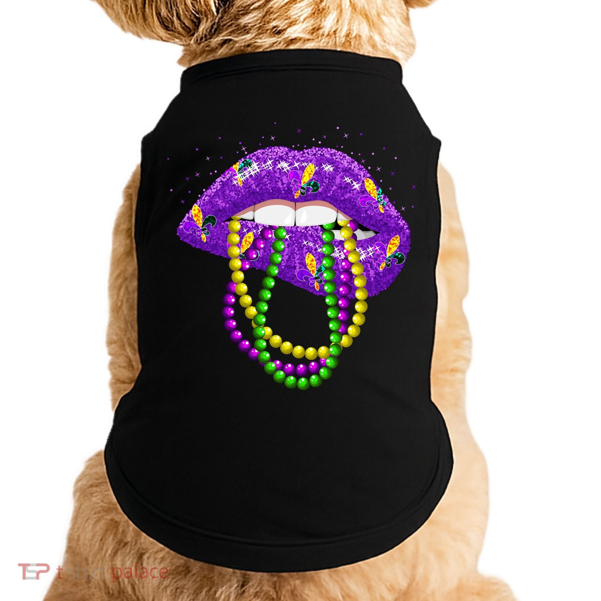 Cool Mardi Gras Glitter Lips Doggie Tank
