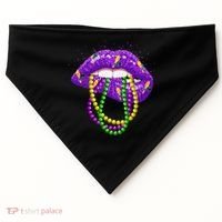 Cool Mardi Gras Glitter Lips USA-Made Doggie Bandana thumb 0