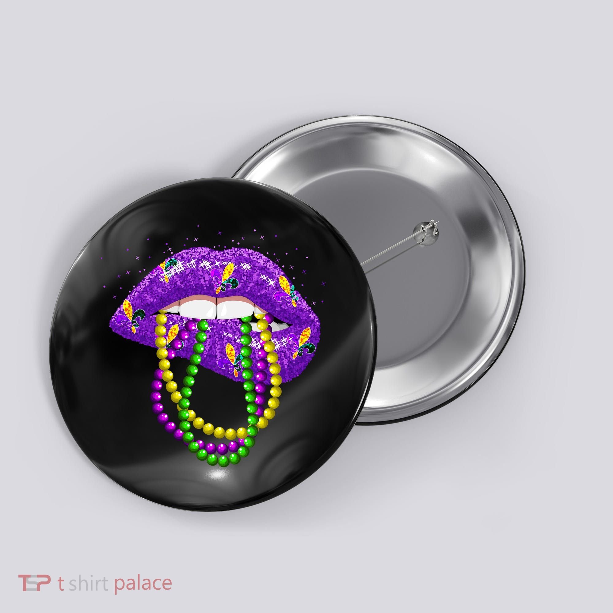 Cool Mardi Gras Glitter Lips Button