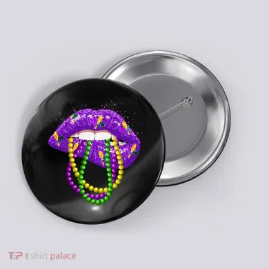 Cool Mardi Gras Glitter Lips Button