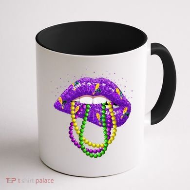 Cool Mardi Gras Glitter Lips Coffee Mug back