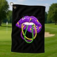 Cool Mardi Gras Glitter Lips Golf Towel thumb 1