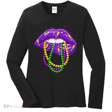 Cool Mardi Gras Glitter Lips Women's Long Sleeve Shirt