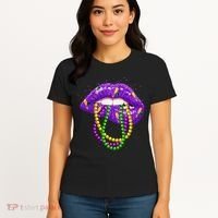 Cool Mardi Gras Glitter Lips Women's T-Shirt thumb 4