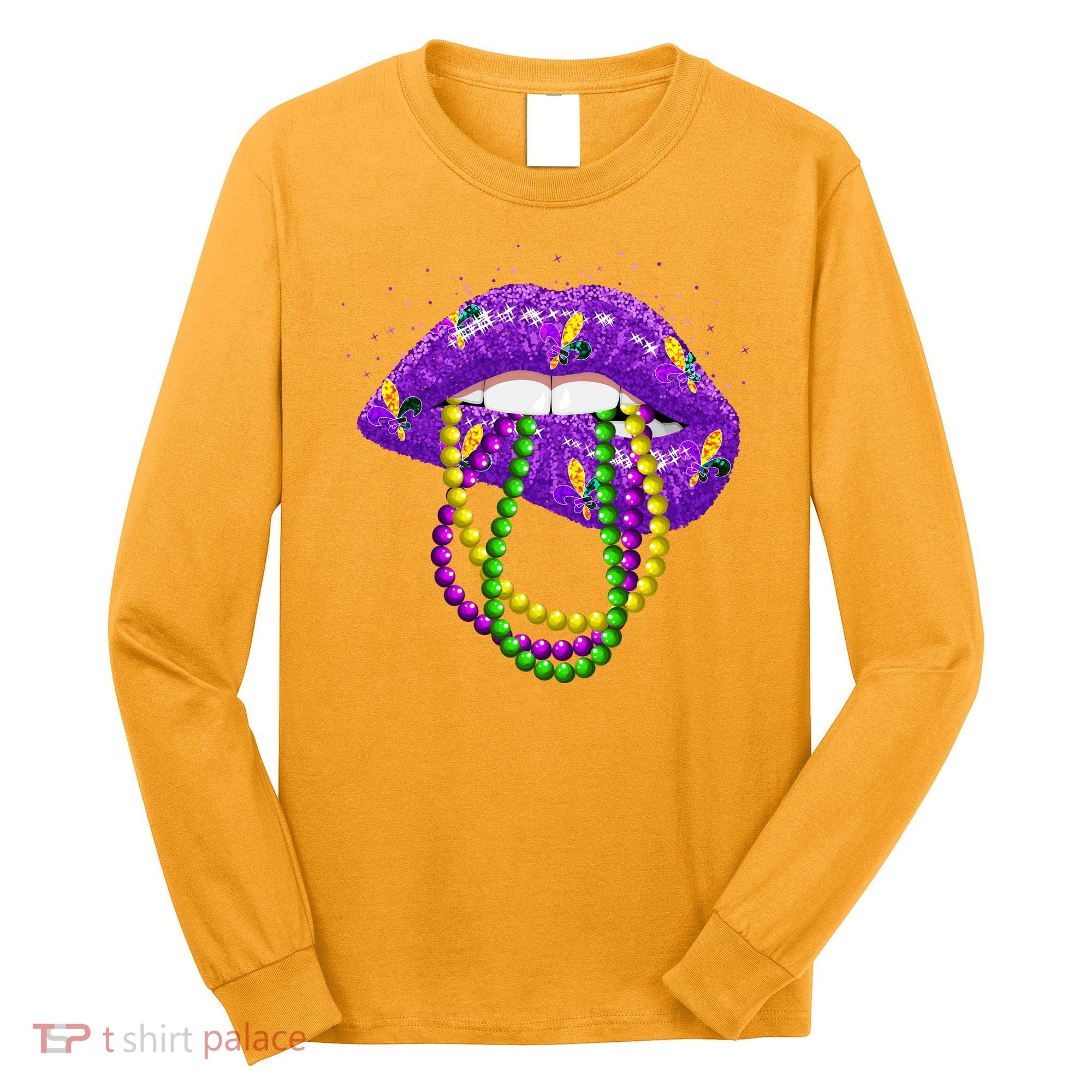 Cool Mardi Gras Glitter Lips Long Sleeve Shirt