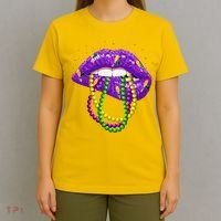 Cool Mardi Gras Glitter Lips T-Shirt thumb 4