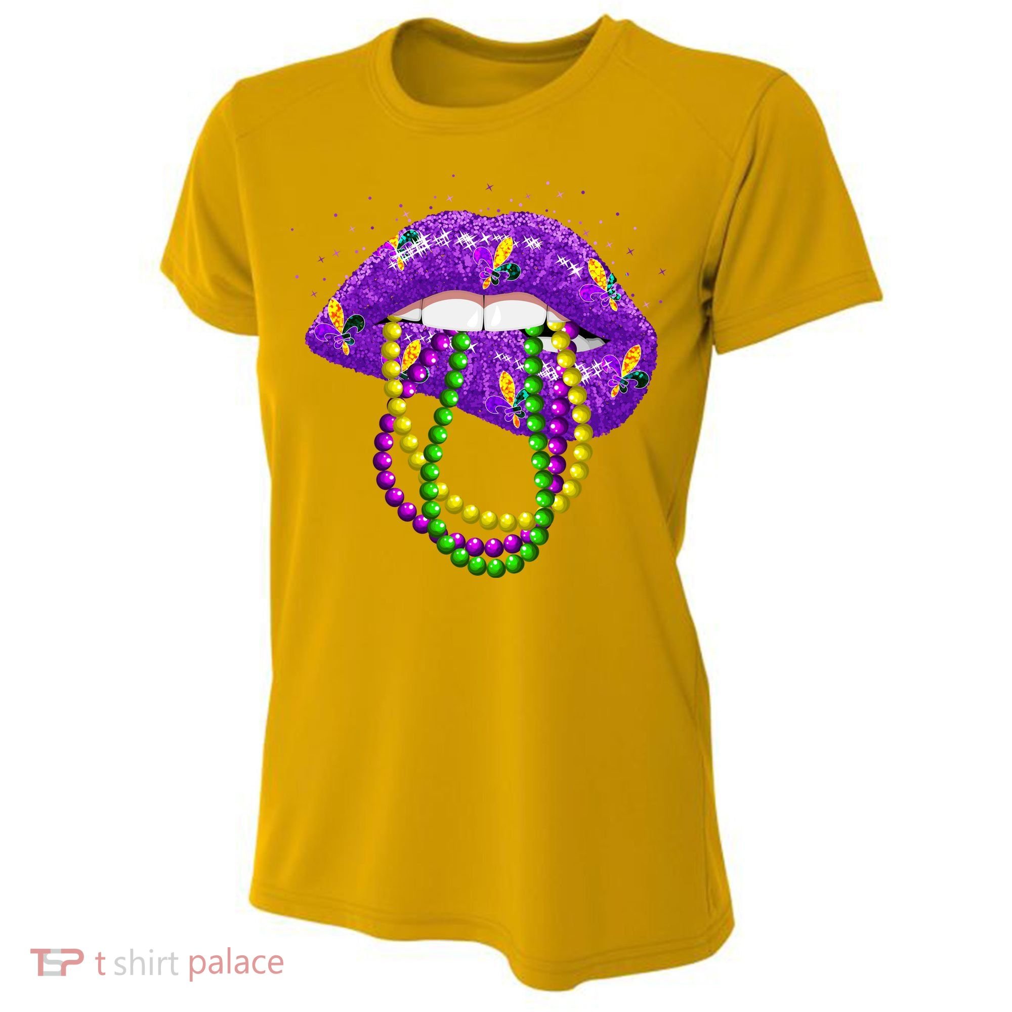 Cool Mardi Gras Glitter Lips Women's Cooling Performance Crew T-Shirt