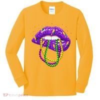 Cool Mardi Gras Glitter Lips Kids Long Sleeve Shirt thumb 0