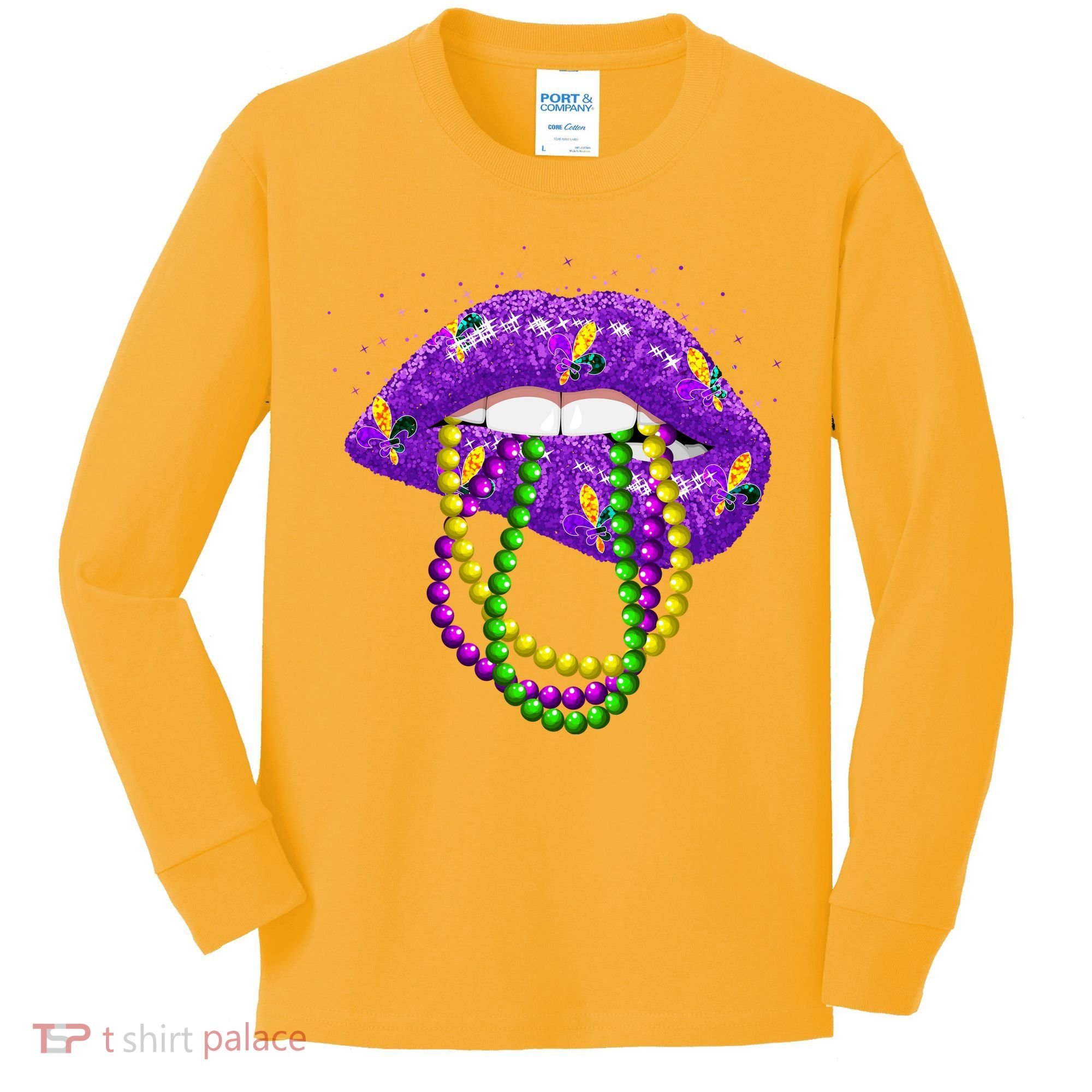 Cool Mardi Gras Glitter Lips Kids Long Sleeve Shirt