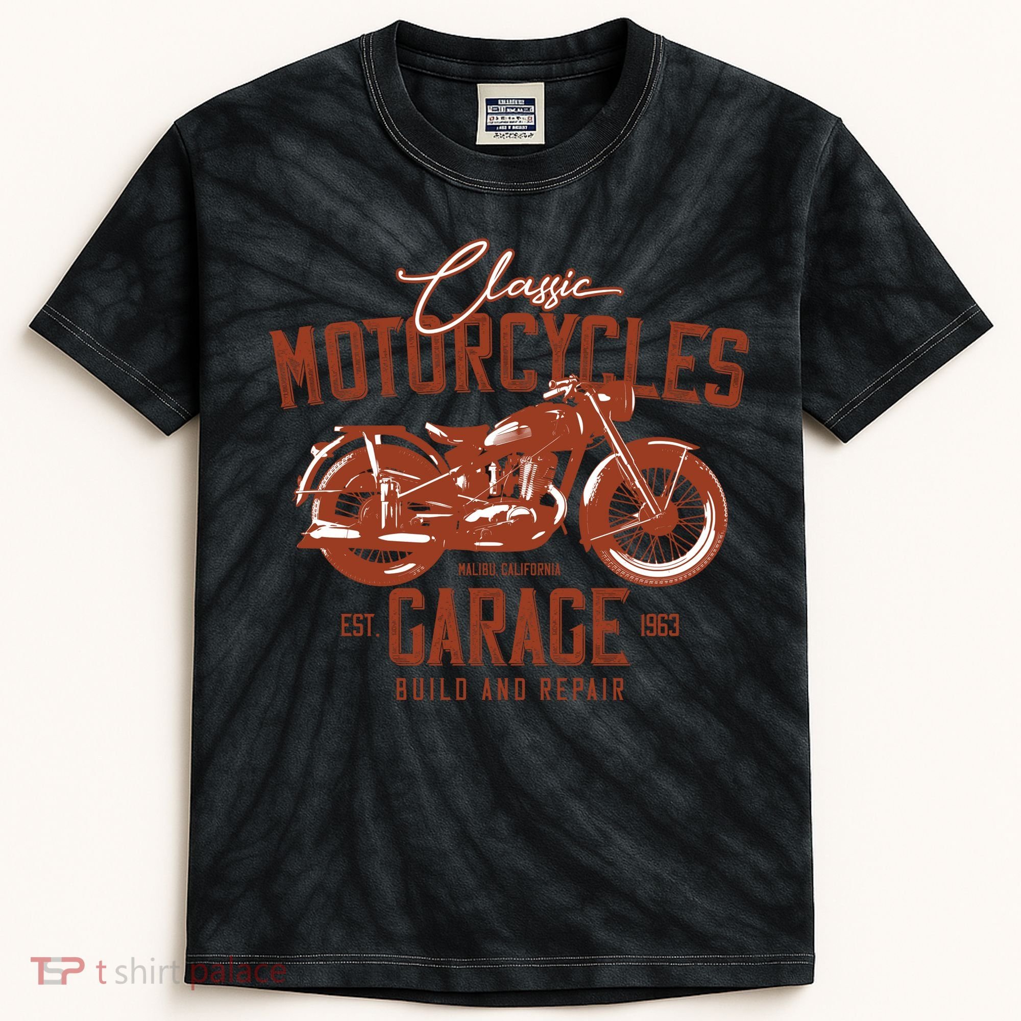 Classic Motorcycle Garage Kids Tie-Dye T-Shirt