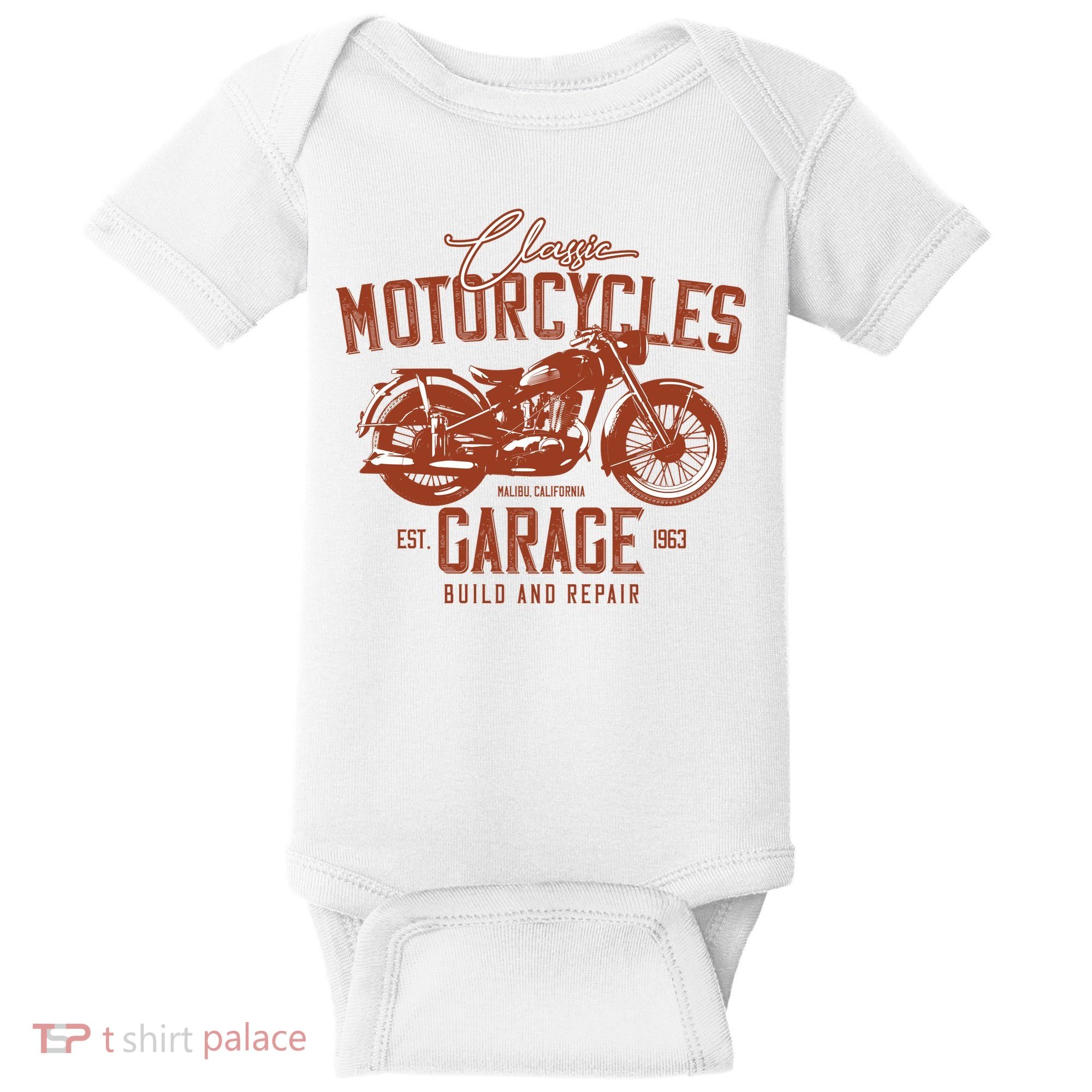 Classic Motorcycle Garage Baby Bodysuit