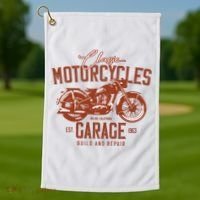 Classic Motorcycle Garage Golf Towel thumb 1