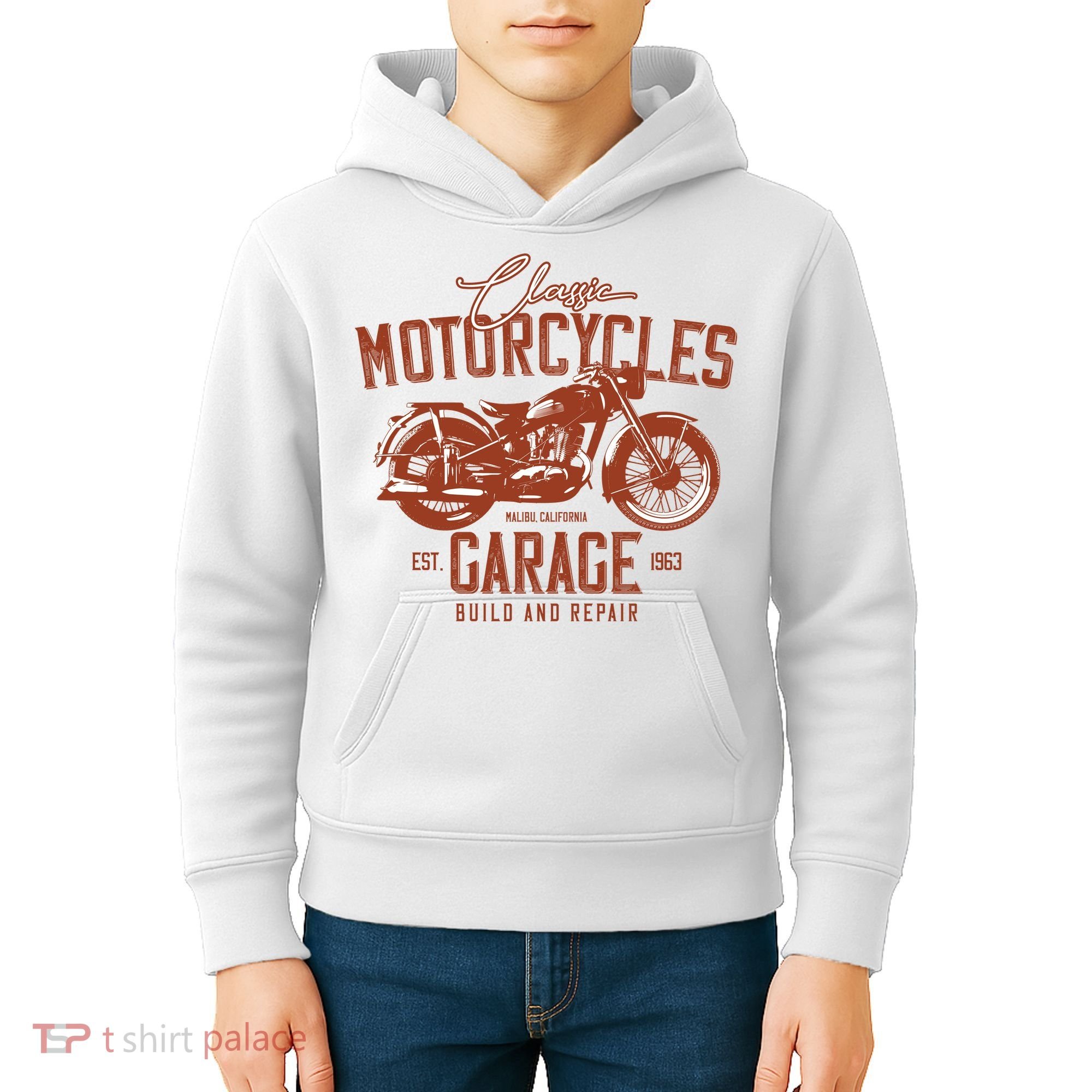 Classic Motorcycle Garage Kids Hoodie