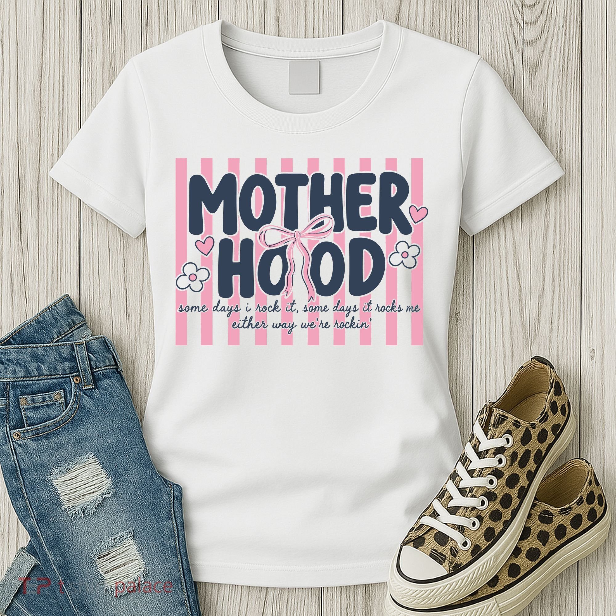 Charming 'Motherhood' Graphic for Rockin' Moms Women's T-Shirt
