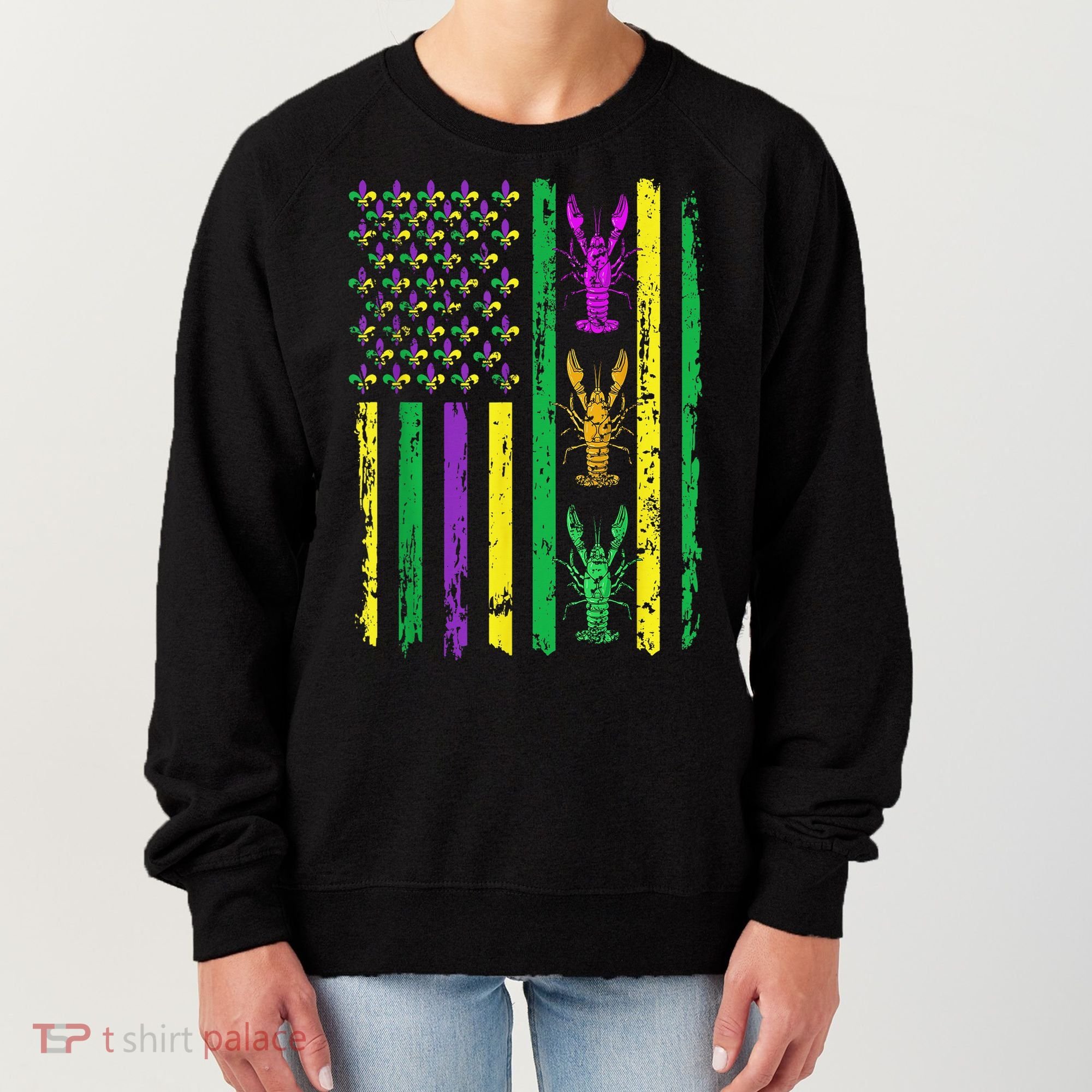 Carnival Mardi Gras Usa American Flag Crawfish Parade Women's Sweatshirt