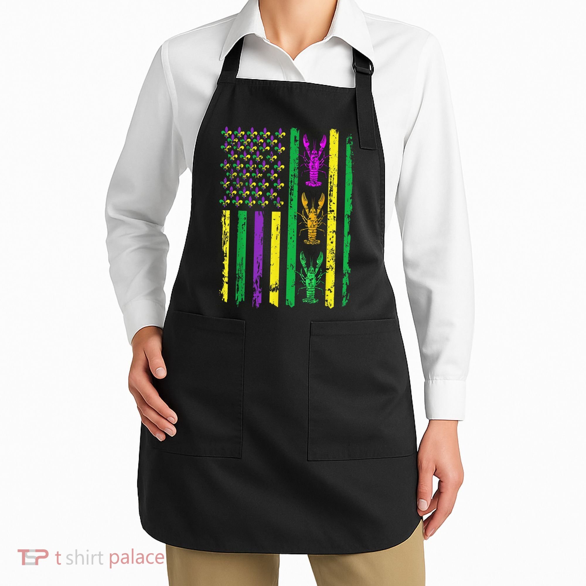 Carnival Mardi Gras Usa American Flag Crawfish Parade Apron