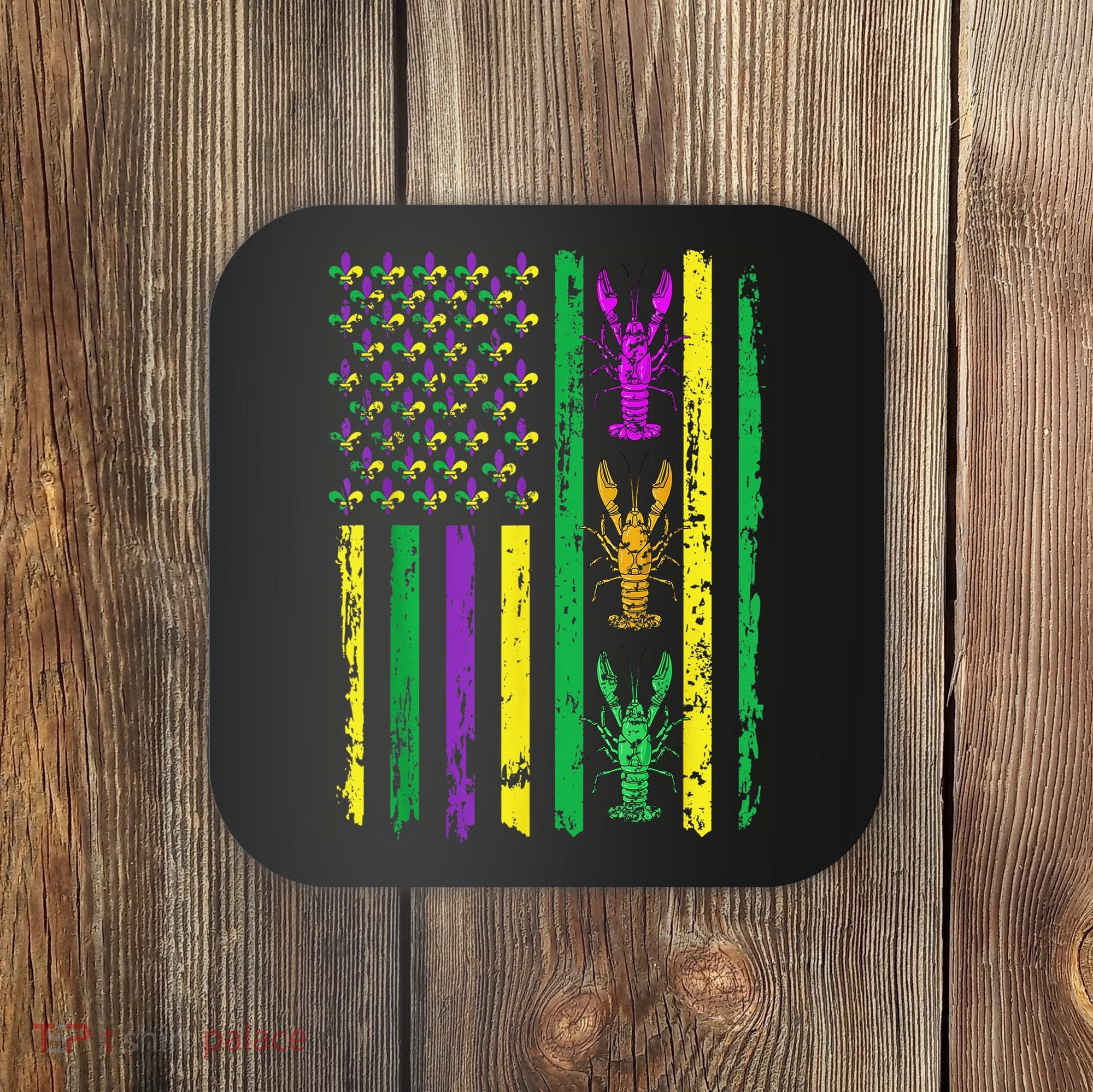 Carnival Mardi Gras Usa American Flag Crawfish Parade Coaster