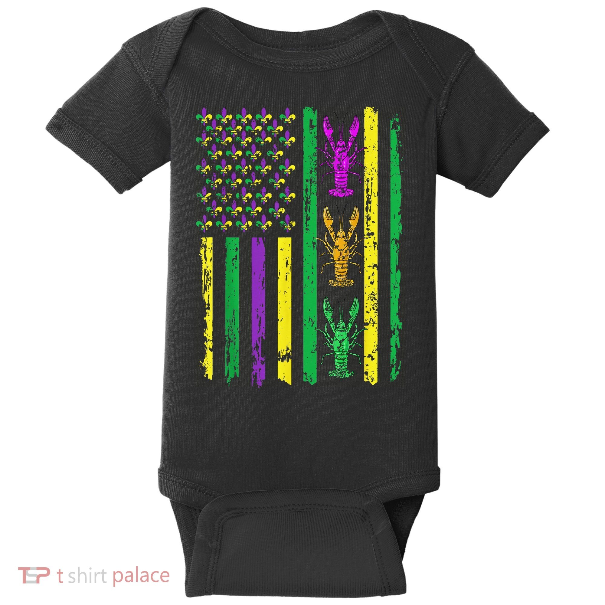 Carnival Mardi Gras Usa American Flag Crawfish Parade Baby Bodysuit