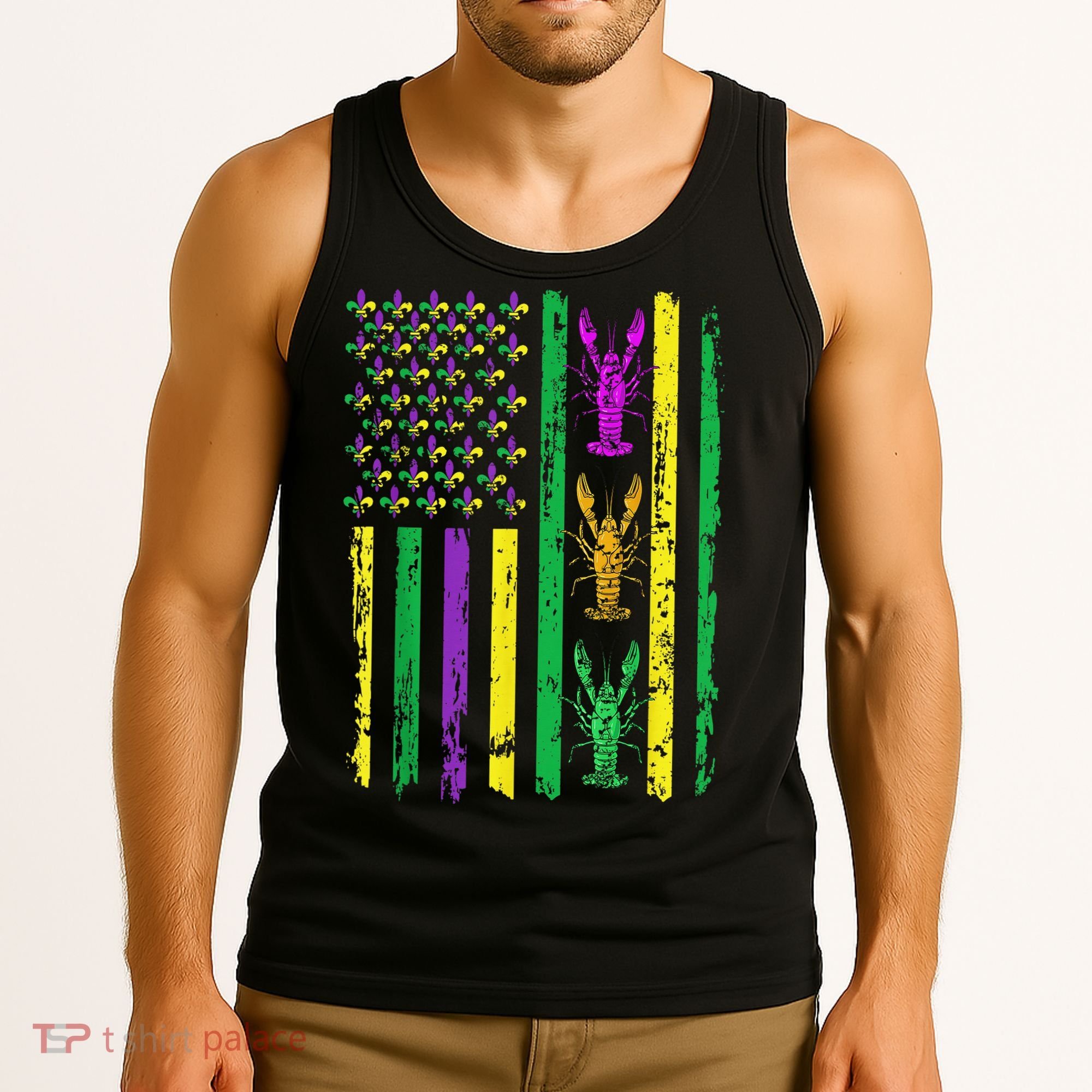 Carnival Mardi Gras Usa American Flag Crawfish Parade Tank Top