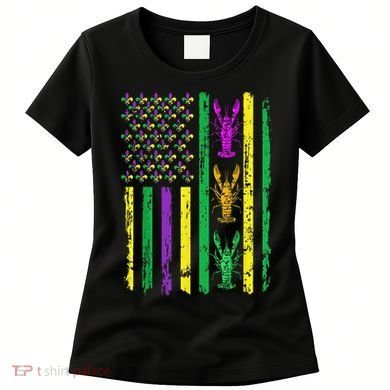 Carnival Mardi Gras Usa American Flag Crawfish Parade Women's T-Shirt