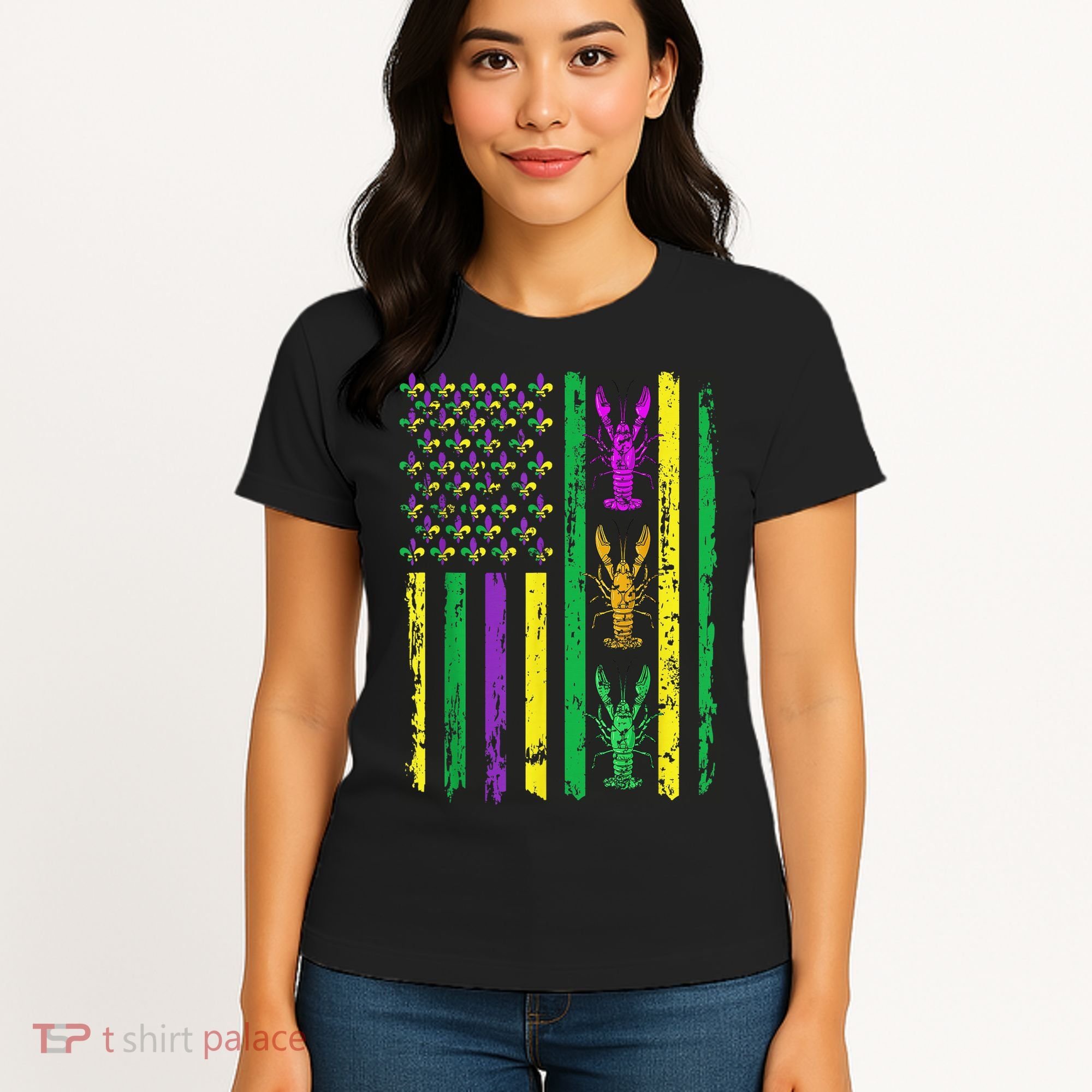 Carnival Mardi Gras Usa American Flag Crawfish Parade Women's T-Shirt