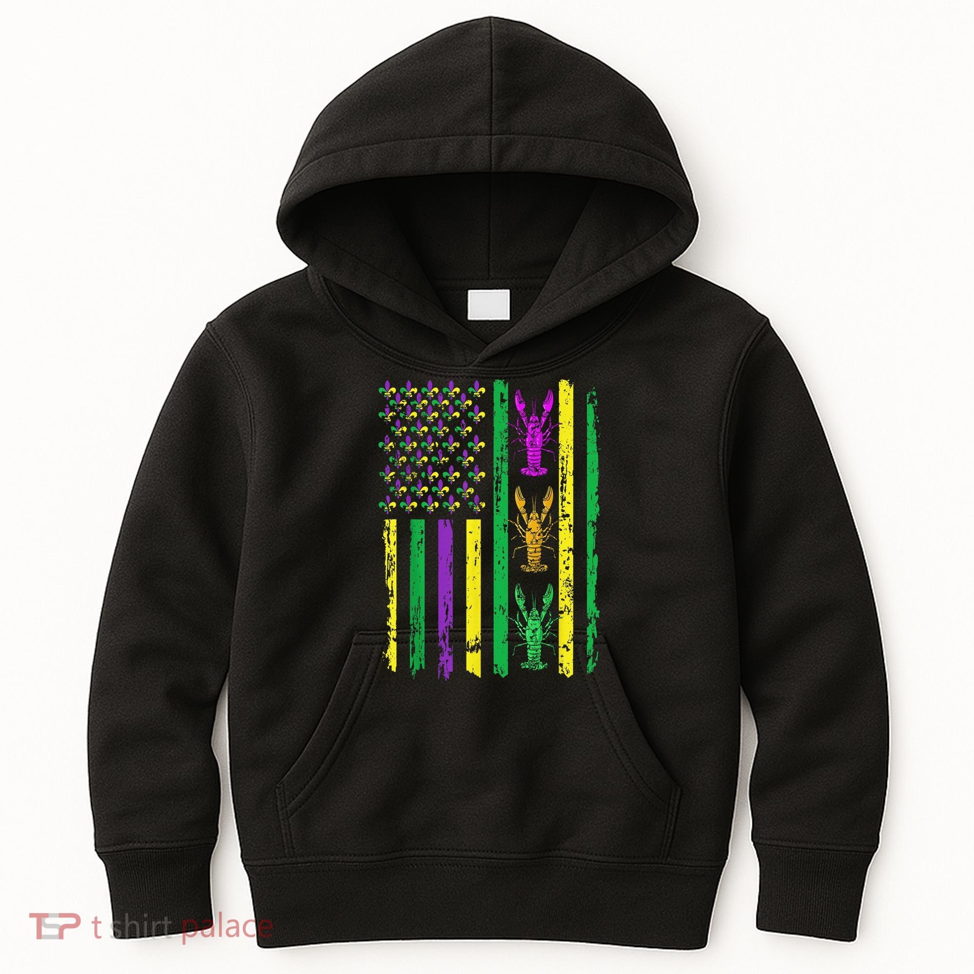 Carnival Mardi Gras Usa American Flag Crawfish Parade Kids Hoodie