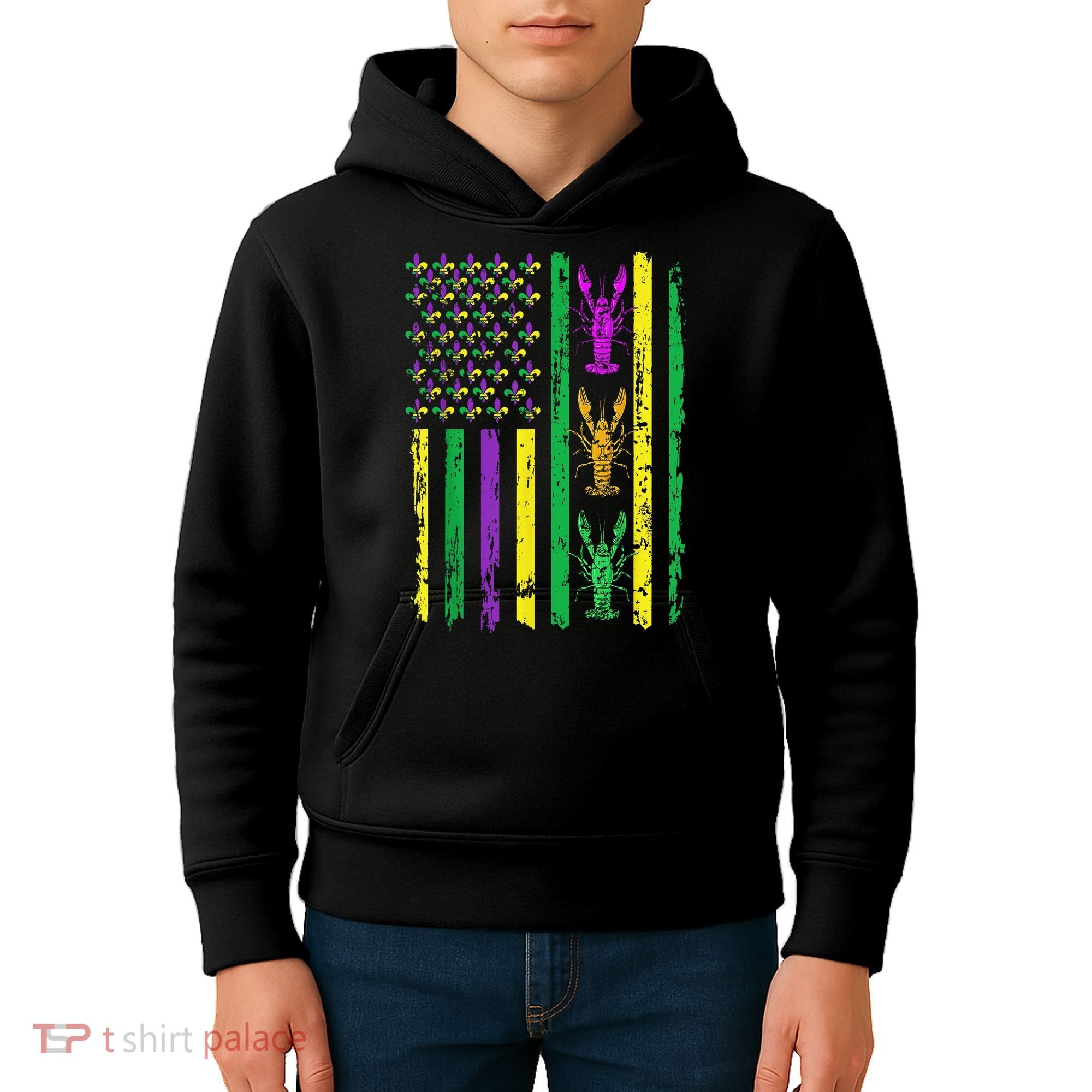 Carnival Mardi Gras Usa American Flag Crawfish Parade Kids Hoodie
