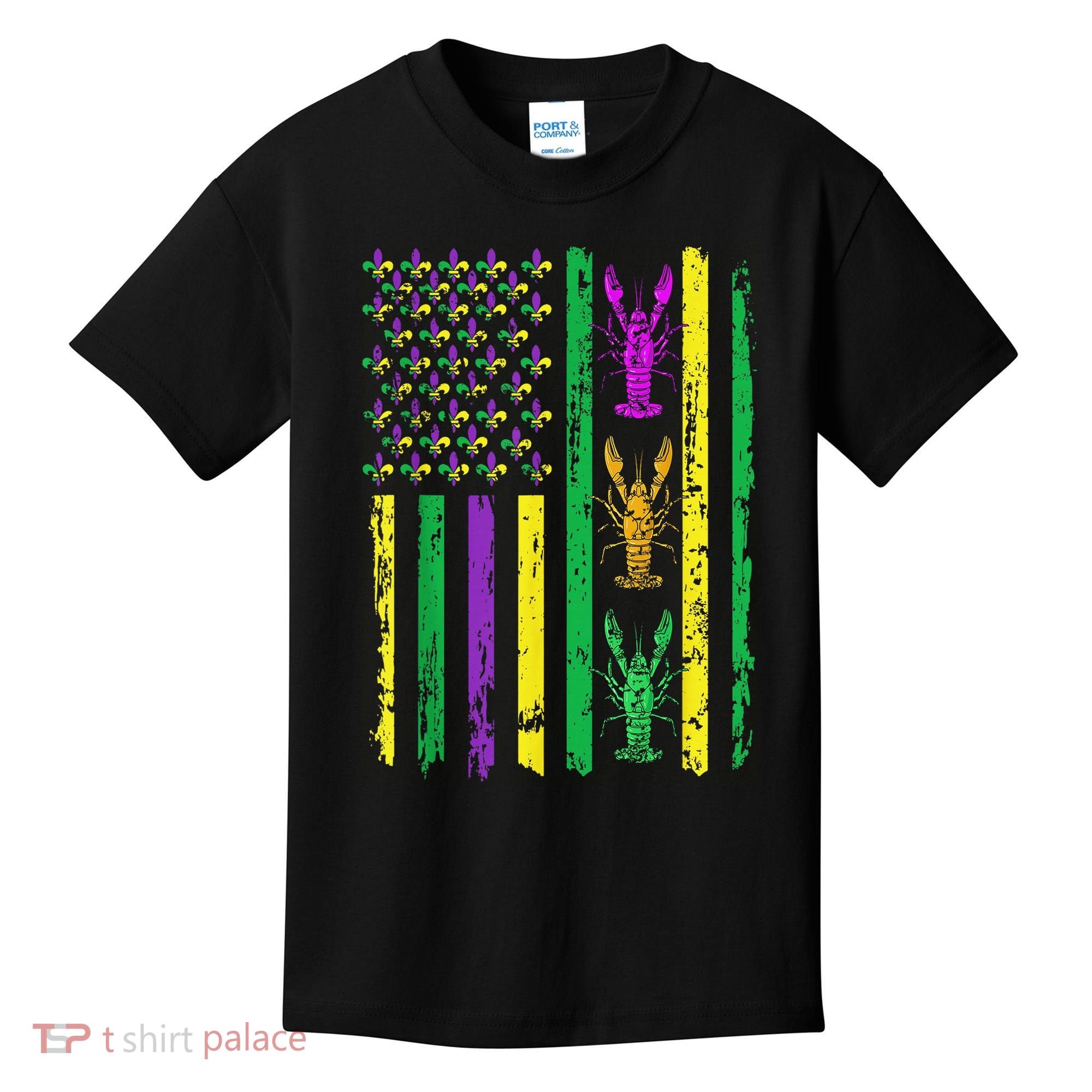 Carnival Mardi Gras Usa American Flag Crawfish Parade Kids T-Shirt
