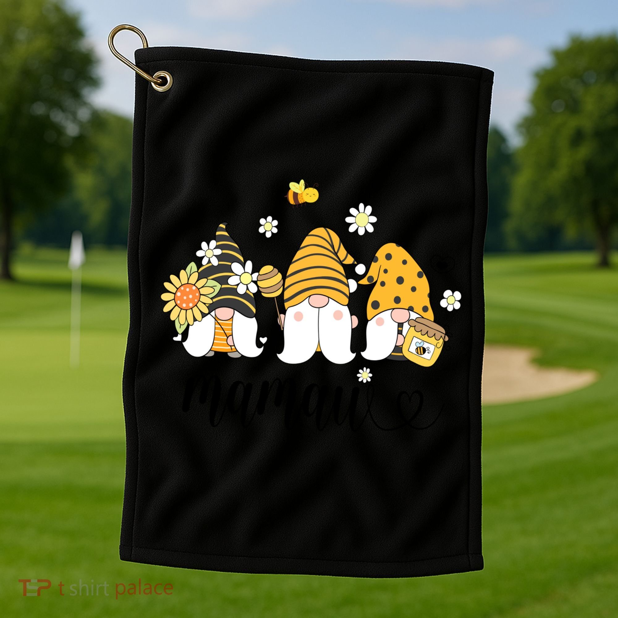 Cute Mamaw Gnomes With Bees And Sunflower Country Style Great Gift Golf Towel