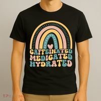 Caffeinated Medicated Hydrated Funny Nurse Teacher Saying T-Shirt thumb 3