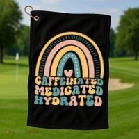 Caffeinated Medicated Hydrated Funny Nurse Teacher Saying Golf Towel thumb 1