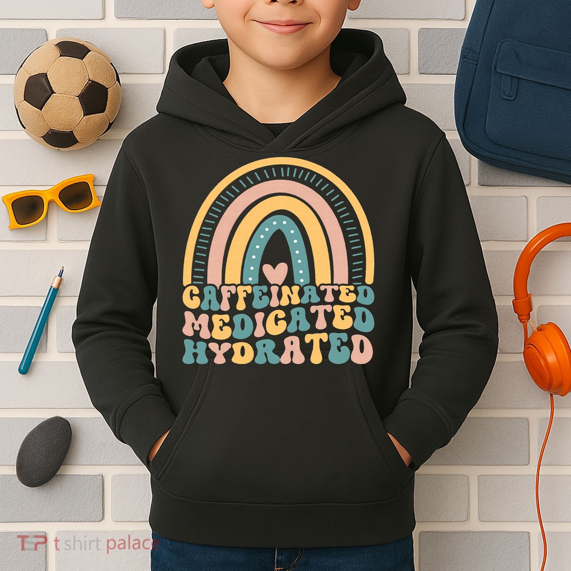 Caffeinated Medicated Hydrated Funny Nurse Teacher Saying Kids Hoodie