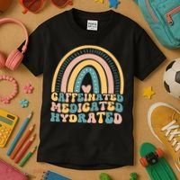 Caffeinated Medicated Hydrated Funny Nurse Teacher Saying Kids T-Shirt thumb 3
