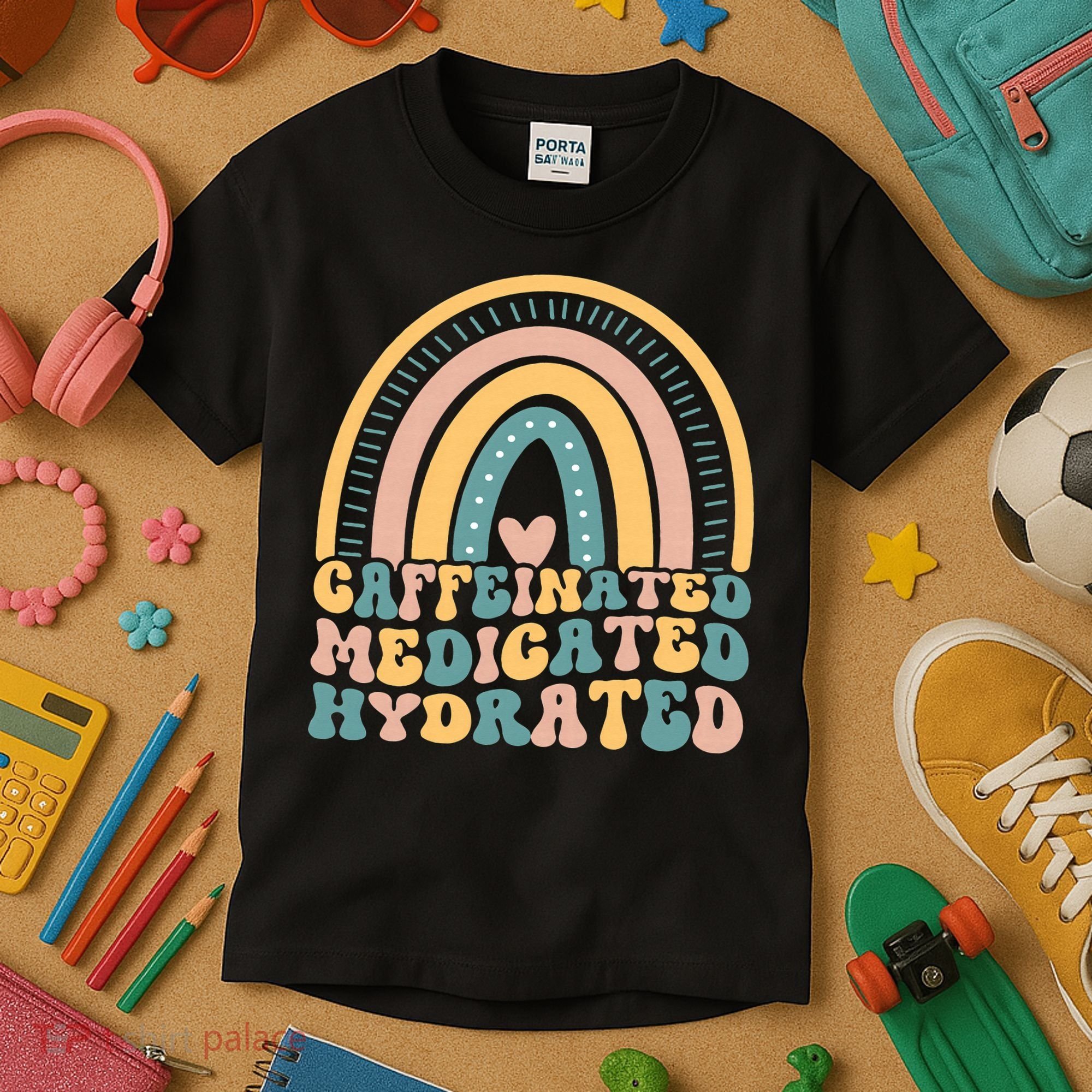 Caffeinated Medicated Hydrated Funny Nurse Teacher Saying Kids T-Shirt