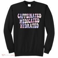 Caffeinated Medicated Hydrated Funny Saying Nurse Teacher Sweatshirt thumb 0