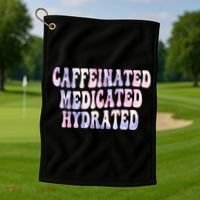 Caffeinated Medicated Hydrated Funny Saying Nurse Teacher Golf Towel thumb 1