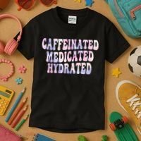 Caffeinated Medicated Hydrated Funny Saying Nurse Teacher Kids T-Shirt thumb 3