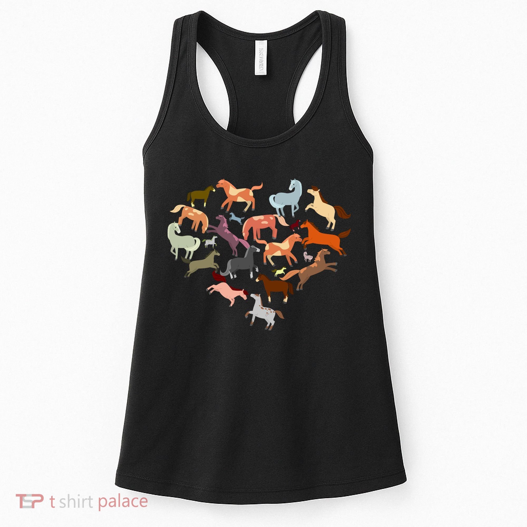 Cute Multi Horse Lover Heart Women's Tank Top