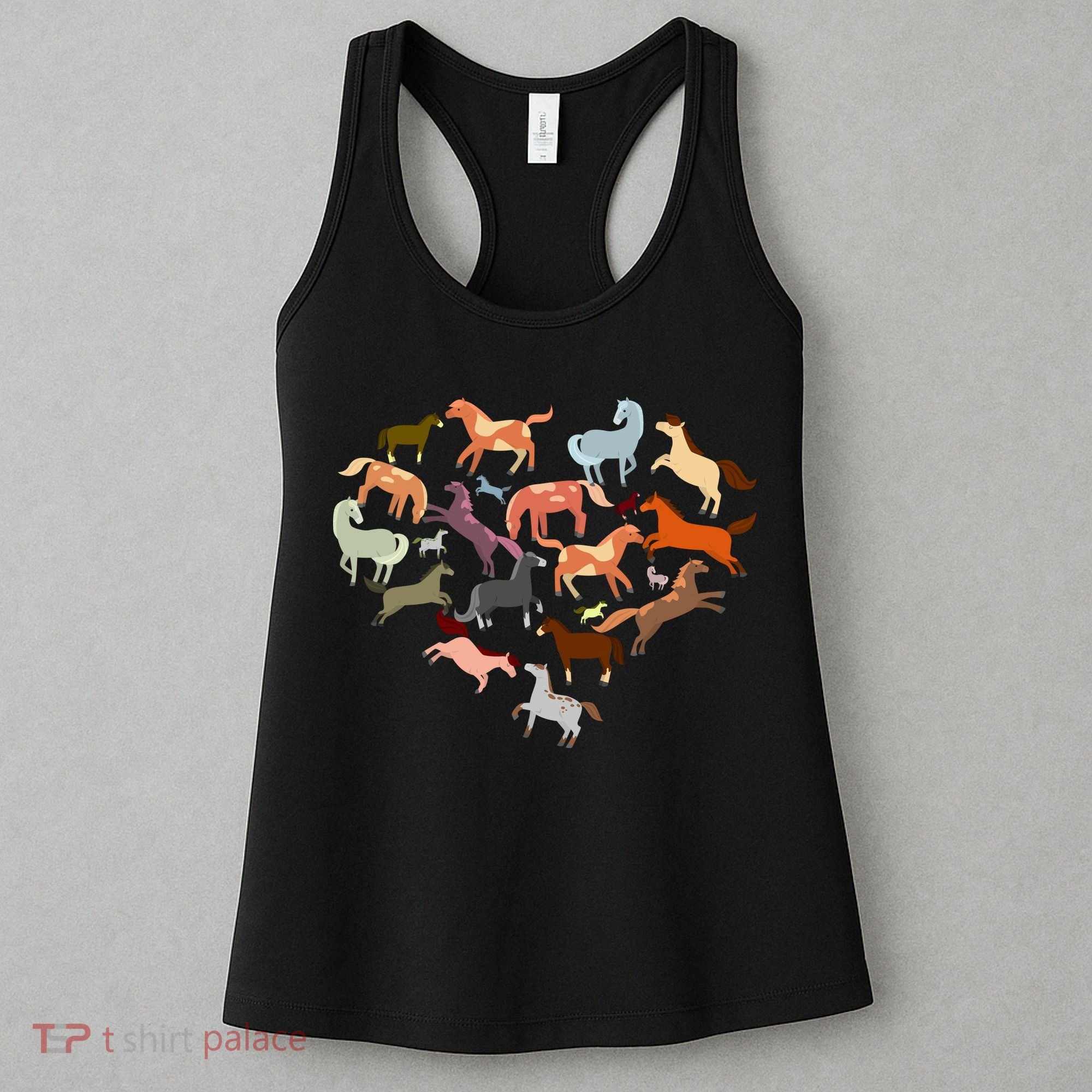 Cute Multi Horse Lover Heart Women's Tank Top