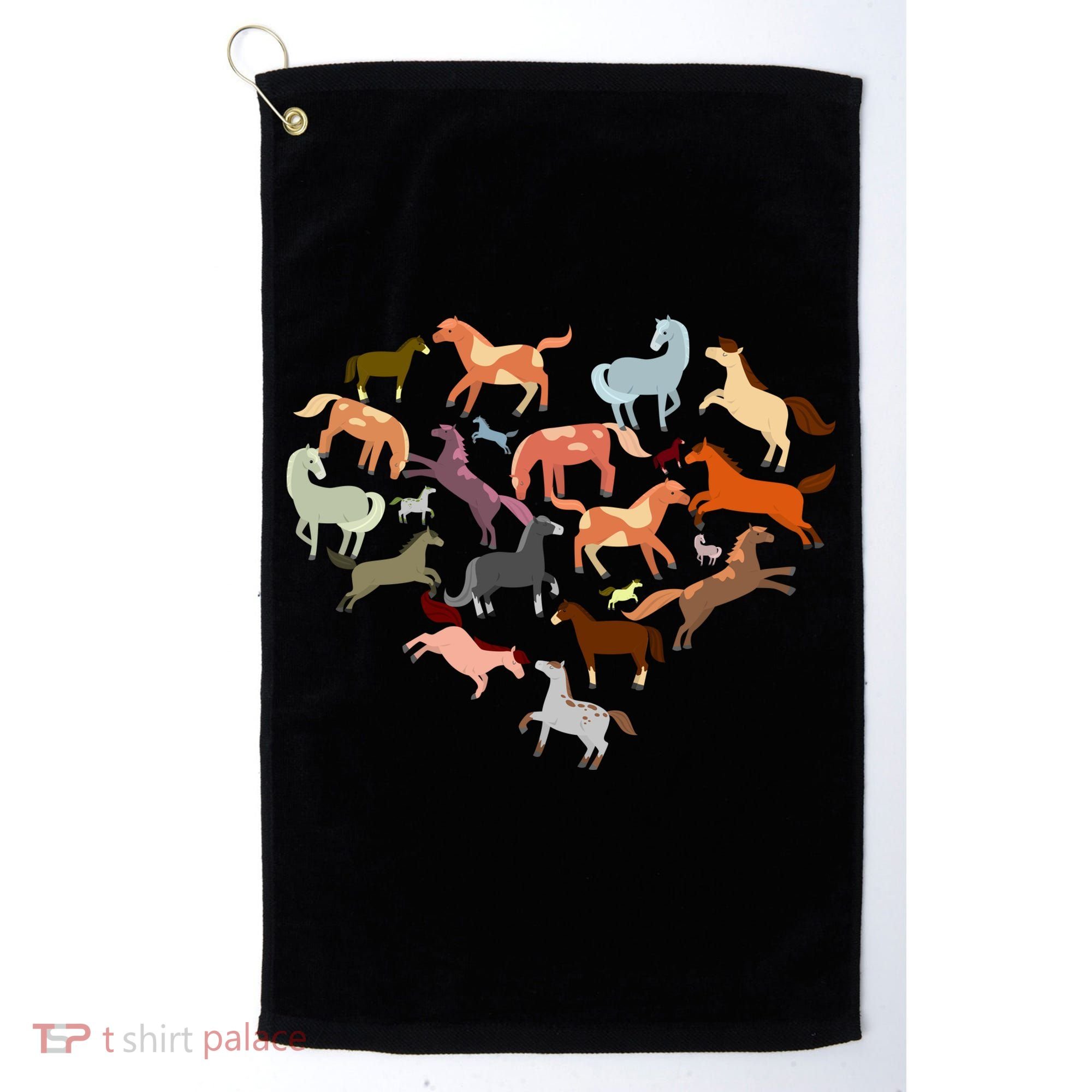 Cute Multi Horse Lover Heart Golf Towel